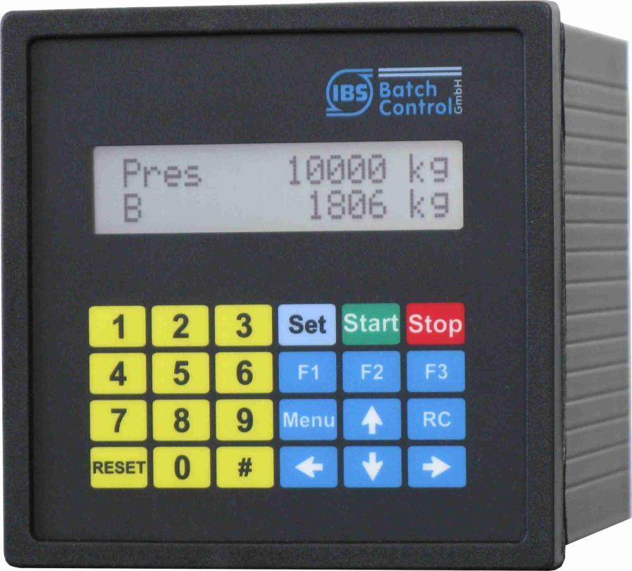 BC 20 batch controller for simple applications For non-ex applications Easy operation via a numeric keyboard 2-line back lighted display, character size: 5,5 mm Dimensions: 96 x 96 x 120 mm