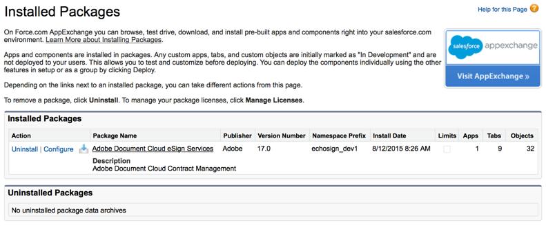 The Installed Package page now displays your current package version.