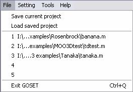 We will look at each part of the GOSET GUI in the following sections. 6.3 Menu bar The menu bar, shown below, is located at the top of the main GOSET GUI window. Figure 6.