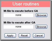 c. Tools menu The tools menu has two submenus Trim GA and Extra user routine as in Figure 6.6. Figure 6.6 Option menu Trim GA: Perform a deterministic optimization using the best solution found by GA.