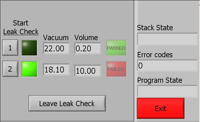 PDA leak check screen, for system and automation control Maintenance: During maintenance mode, the user had full control of the system.