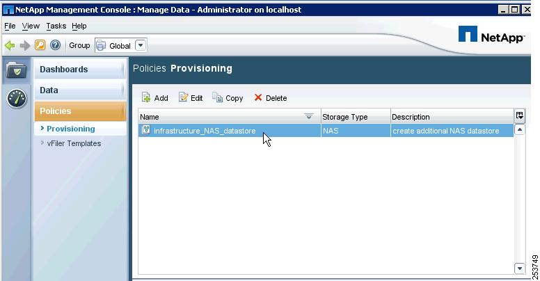 Figure 53 Provisioning Script Window Creating Infrastructure Datasets A dataset is a collection of user data objects managed as a single unit.