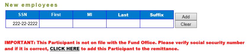 will then be added to the remittance entry table above. You may then enter the necessary information for that employee in the remittance entry table.