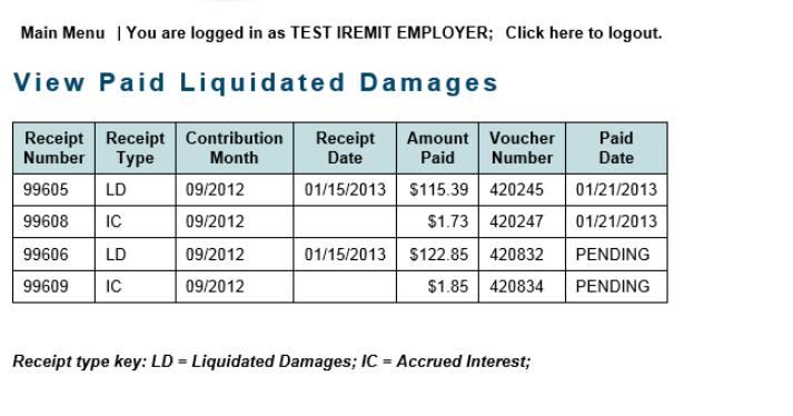 On the View Paid Liquidated Damages screen, you will again see a list of all paid liquidated damages.