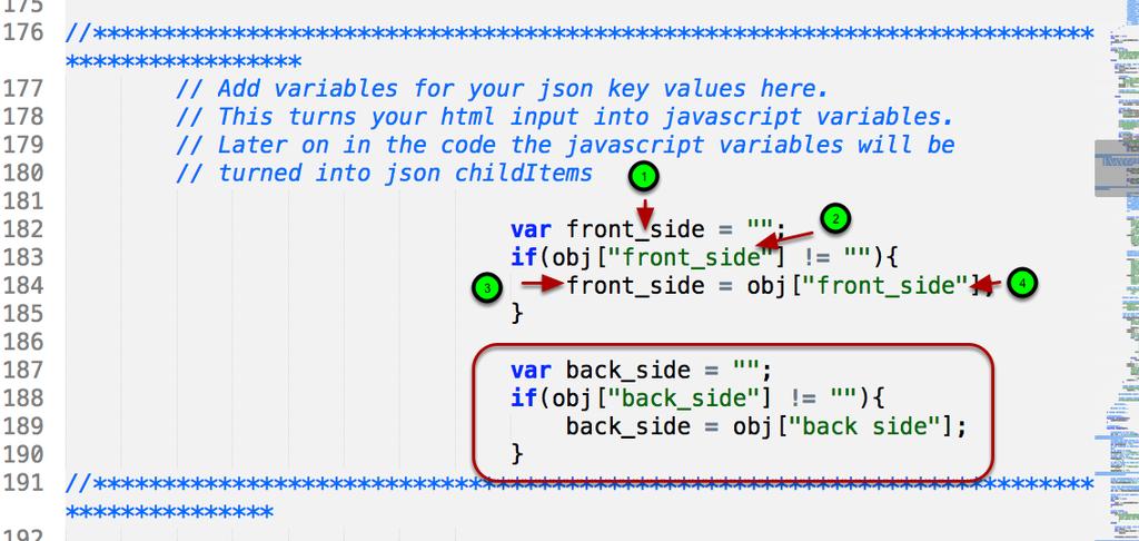 The second section to modify is inside the <script> tags. We create the javascript variables here.