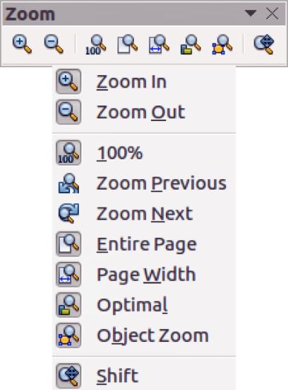 Figure 4: Zoom toolbar Zoom toolbar Go to View > Toolbars > Zoom to open the Zoom toolbar (Figure 4) and the tools on this toolbar are as follows: Zoom In displays the slide at two times its current