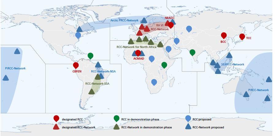 World Meteorological Organization (WMO) Regional Climate Centers RCCs are Centres of Excellence intended to perform regional-scale climate functions Established at the request of the Members of the