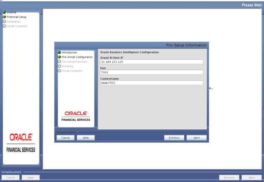 Figure 33 Oracle Business Intelligence Configuration The Pre Setup Information screen requests for setup information.