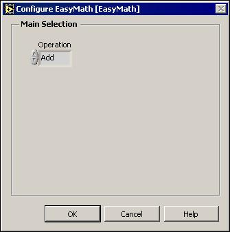 Figure 12. EasyMath Express VI Configuration Dialog Box 3. Set the Operation control to Multiply. 4. Click the OK button to close the configuration dialog box.