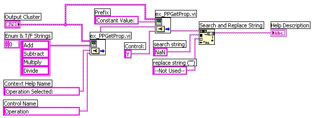 Note The ex_ppgetprop VI appends the control value to the help string. Use a separate copy of the ex_ppgetprop VI for each control that contains a value you want to display in the Context Help window.