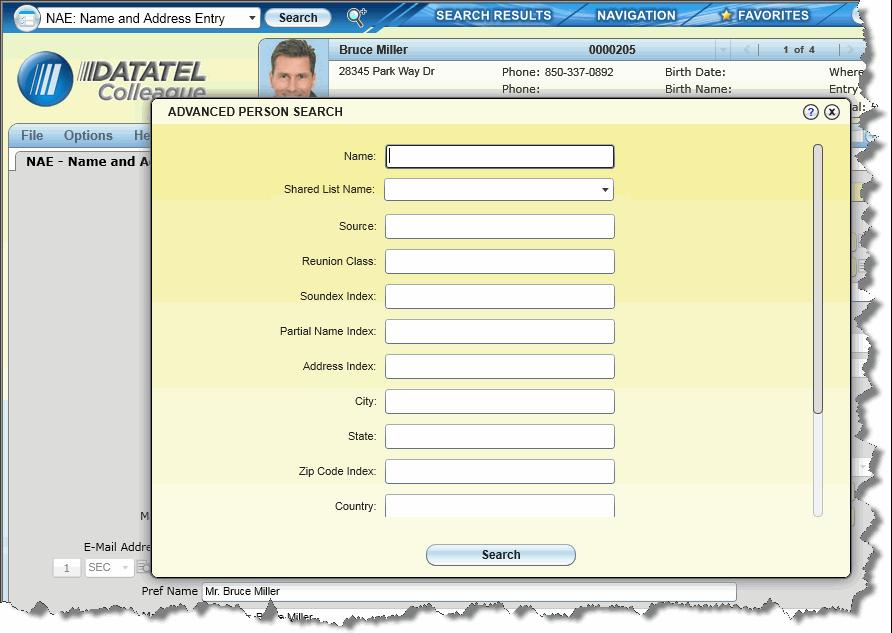 Accessing Forms and Information Figure 32: Advanced Person Search Dialog Box Advanced Search
