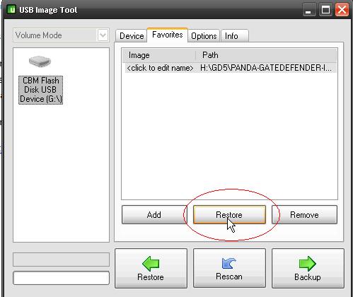 Then, select the USB device and the image and click Restore.