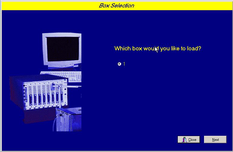 The Box Selection screen will appear next, as shown in Figure 2.3. From this screen the researcher chooses which boxes will be used in the experiment.