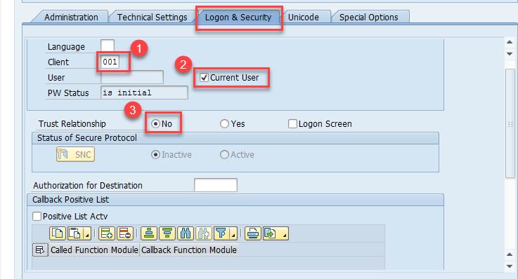 Figure 17 Logon & Security settings of ABAP