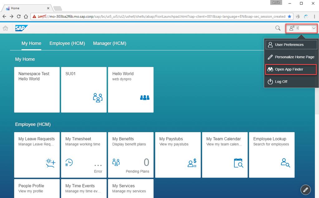 Chapter 5 Test SAP Easy Access Menu on Fiori Launchpad 1.