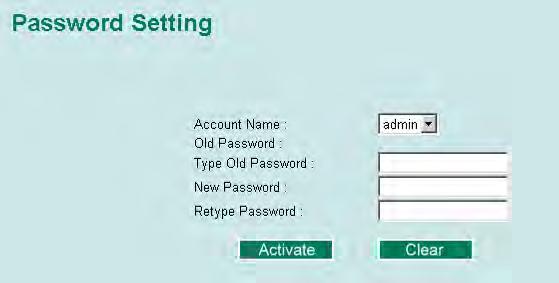 Password The PT-7728 provides two levels of configuration access. The admin account has read/write access of all configuration parameters, and the user account has read access only.