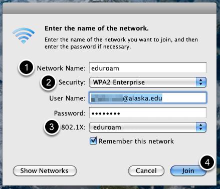 Connect to Another Wireless Network 1) Enter "eduroam" for the Network Name. 2) Select "WPA2 Enterprise" for the Security.