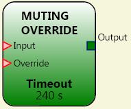 MSD Configuration Software FUNCTION BLOCKS MUTING OVERRIDE MUTING OVERRIDE OVERRIDE function is necessary when the machine stops with the material still in the guarded gate, due to some wrong muting