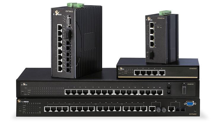 PoE Ethernet Switches Hardened Grade Featured Products EX42300 Hardened 5/6 port Ethernet Switch (4 x PoE + 1-port 10/100/1000BASE-T + 1-port 1000BASE-X ) EX45900 Hardened 5-port Gigabit (4 x PoE) +