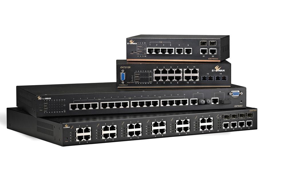 Ethernet Switches Featured Products EX42005/EX32008 Industrial 5/8-port 10/100BASE Ethernet Switch EX43000 EX42008 EX16900 EX32900 EX42900 EX94000 EX70900 Industrial 8-port 10/100BASE Ethernet Switch
