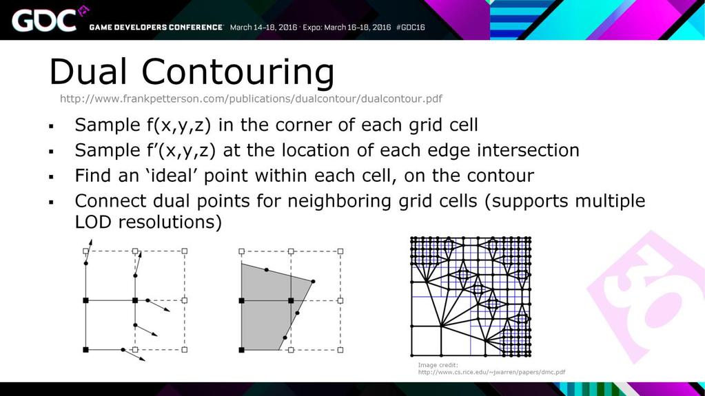 Dual contouring is a method to both spawn LOD levels and preserve sharp features.