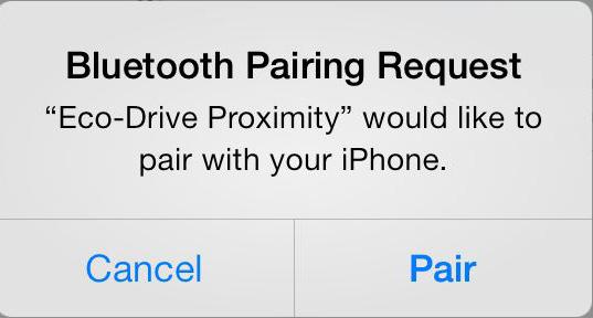 Your Eco-Drive Proximity device will show in the iphone Bluetooth devices with a status of not paired to the right: