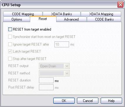 CPU Setup, Options page RESET from Target Enabled When checked, the target's