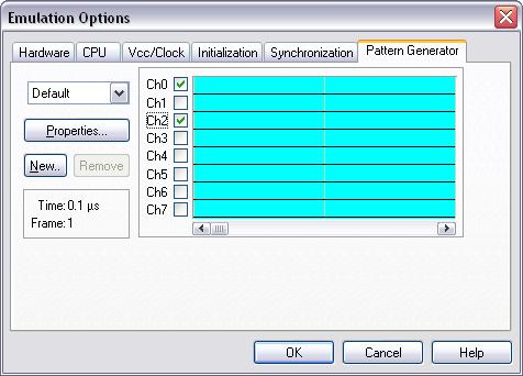 Properties In-Circuit Emulator Options dialog, ic1000/ic2000/ic4000 Pattern Generator page This button opens a dialog where parameters for the current pattern can be configured.