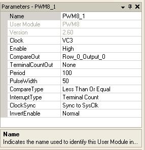 Code Examples Figure 4-6. PWM8 User Module Properties 13.