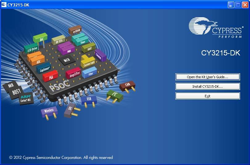 2. Getting Started This chapter describes how to install the CY3215-DK PSoC 1 In-Circuit Emulator Development Kit. 2.1 Kit Installation To install the CY3215-DK kit, follow these steps: 1.