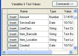 The Variables & Test Values area The Variables & Test Values area consists of a wide assortment of Fields imported from QuickBooks that can be added to the Formula.