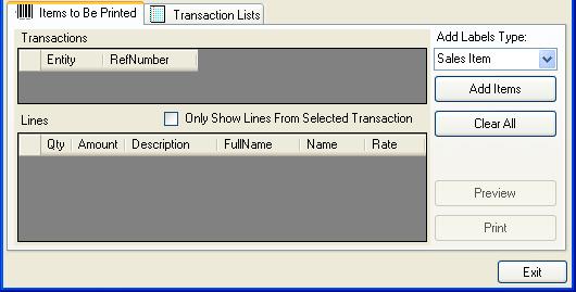 Printing Labels When Label Link is connected to the QuickBooks Company file and a Label Template is selected for printing, you are now ready to add Items to the list of Items to be printed.