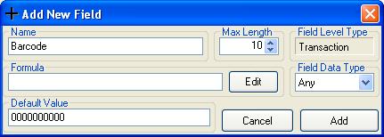 Add New Field The Add New Field dialog box allows the user to name and define a new Field for use in the Label Link database for label printing.