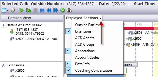 DETAILED VIEW The Detailed View section of the OAISYS application displays: Sections of the call that were and were not recorded Sections of the call that the user does and does not have permission