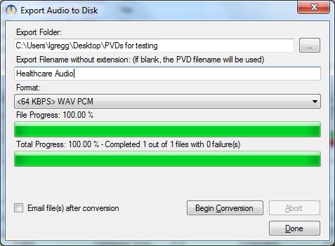 EXPORT AUDIO TO DISK You can export the audio files to disk if you have permission to do so (permissions are set by the Administrator). Select a call in the list view.