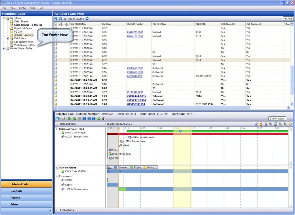 ORGANIZE THE FOLDER VIEW The Folder View consists of Call Folders, Call Search