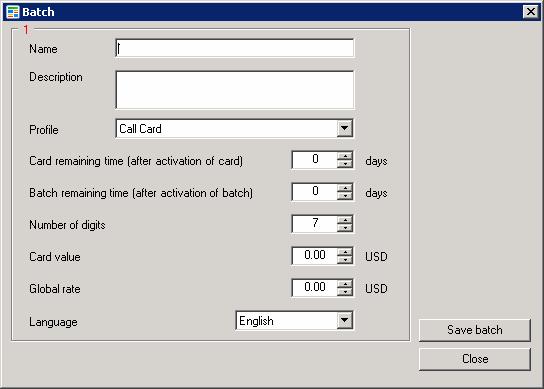 Figure 33 Add New Batch Enter the batch Name and Description, and select which Profile will apply to this batch. Select the number of days that the card will remain valid after first activation.