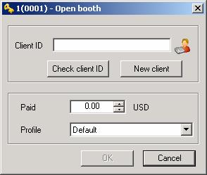 Figure 49 Open Booth You may enter a Client ID. (This option is explained below.) Enter amount paid.
