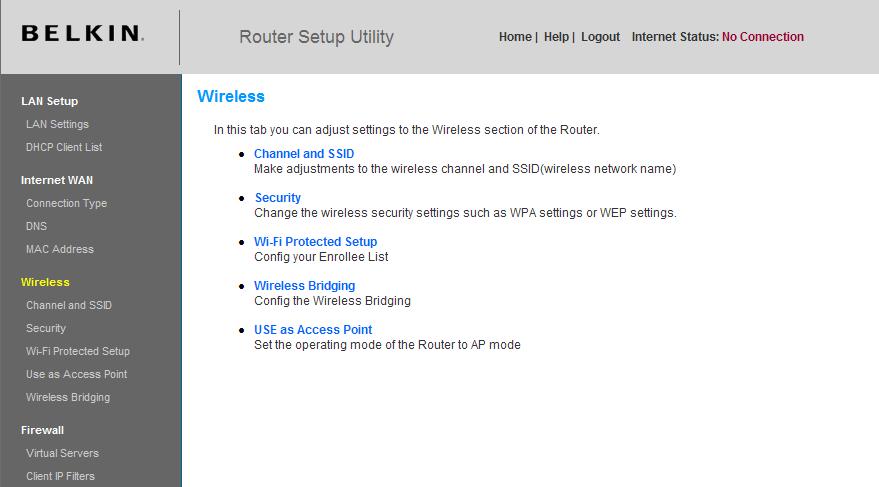 Using the Web-Based Advanced User Interface Configuring the Wireless Network Settings Clicking on the header of the Wireless tab will take you to the Wireless header page.