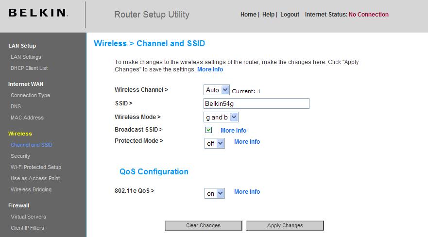 Changing the Wireless Network Name (SSID) To identify your wireless network, a name called the SSID (Service Set Identifier) is used. The default SSID of the Router is belkin54g.