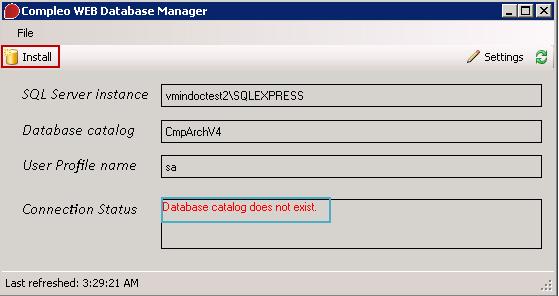 Click Start installation button to create Compleo Supervisor database. Once the database is created, the connection status will appear on Compleo Database Manager window.
