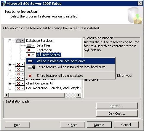 Step 8 Features Selection Select the features that you would like to install.