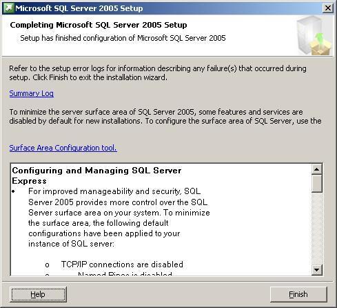 Step 14 Completing Microsoft SQL Server 2005 Setup Once the selected components are successfully installed, you will get a