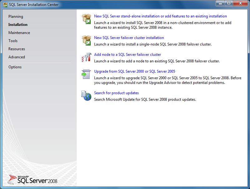 you want to install SQL Server 2008 in a non-clustered environment, click New