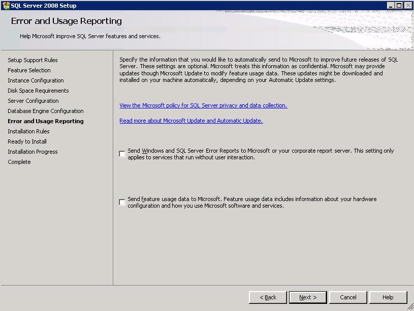 Step 16 Error and Usage Reporting Select the desired error/report settings or simply click Next without