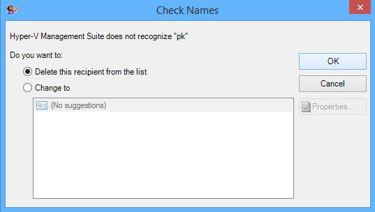If there is no match for the name entered by the user in Active Directory, a dialog will appear as shown below: Select Delete option in the above dialog