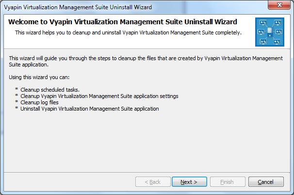 How to uninstall Vyapin Virtualization Management Suite When you uninstall Vyapin Virtualization Management Suite through Control Panel - Add / Remove Programs applet, Windows Installer program will