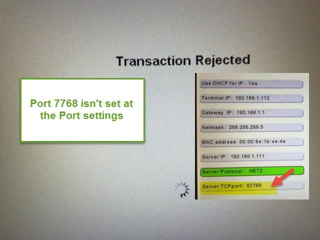 Error: Transaction Rejected Cause: Port 7768 isn t configured correctly Network