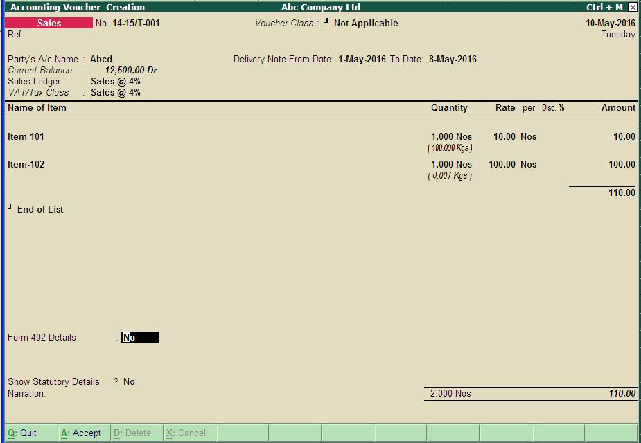 4) Now you can observe Invoice is filled automatically with