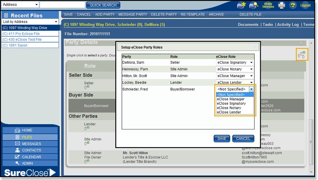 Assigning eclose Roles to Multiple Parties The eclose Manager can set eclose roles for all parties in one place.